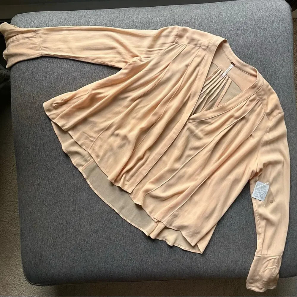 NWT Free People Button Down V Neck Bell Sleeve Top XS